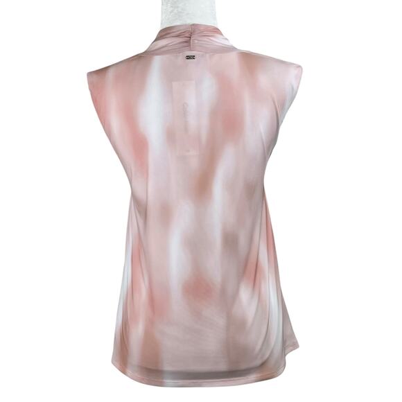 Calvin Klein Pink Chiffon Gathered Sleeveless Faux Wrap V-Neck Top Large NWT - Picture 3 of 13